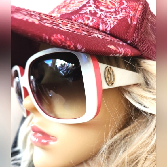 CARTIER White Red Pink Logo France Luxury Oversized CHARLIE Unisex Sunglasses 6" - Picture 2 of 16
